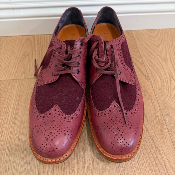 Cole Haan Men's Burgundy Wingtip Oxford Shoes Size 10 Leather Suede Dress  Shoes